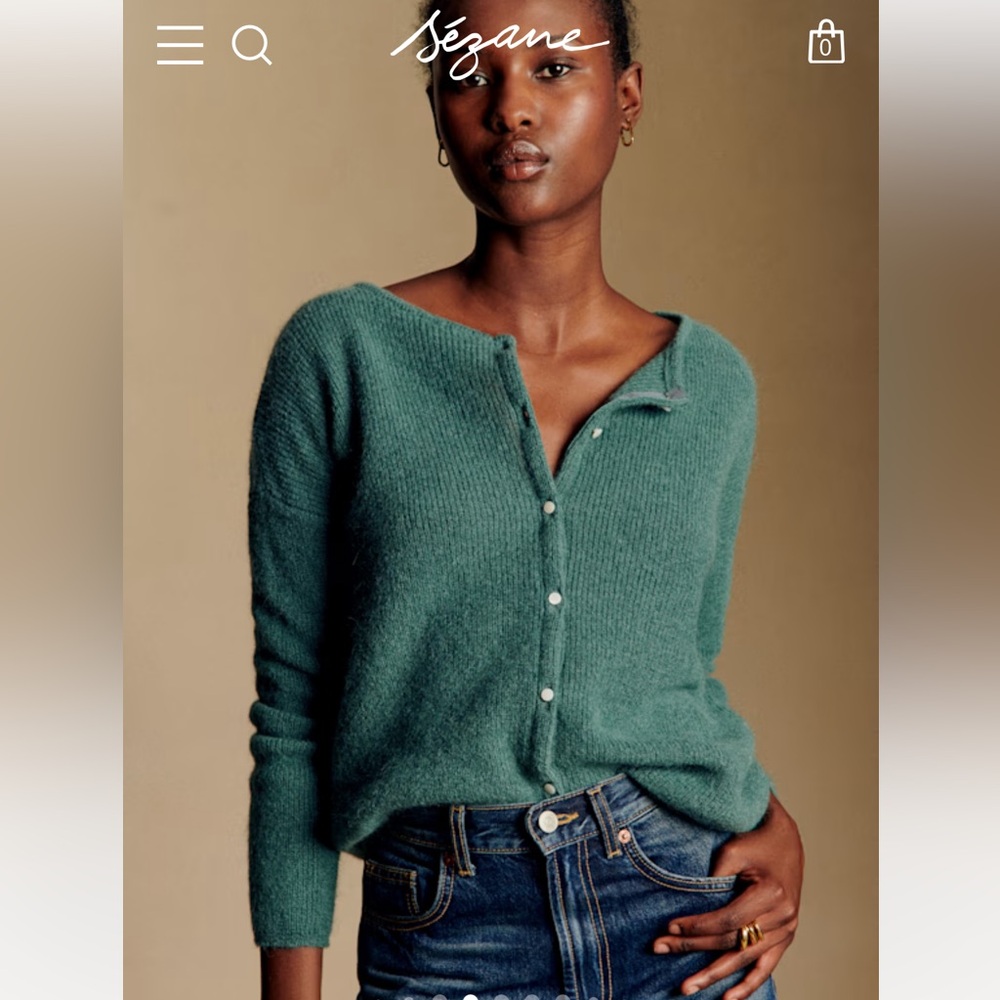 Sezane Green Cardigan Sweater